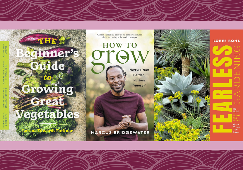 Book covers: The Beginner's Guide to Growing Great Vegetables. How to Grow. Fearless Gardening.