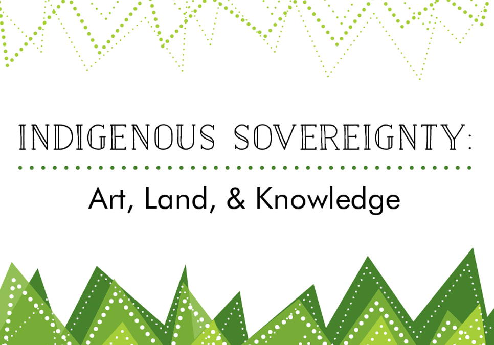 Graphic with text: Indigenous Sovereignty. Art, Land, and Knowledge.