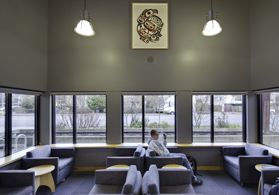 Library patron in seating area at the Broadview Branch