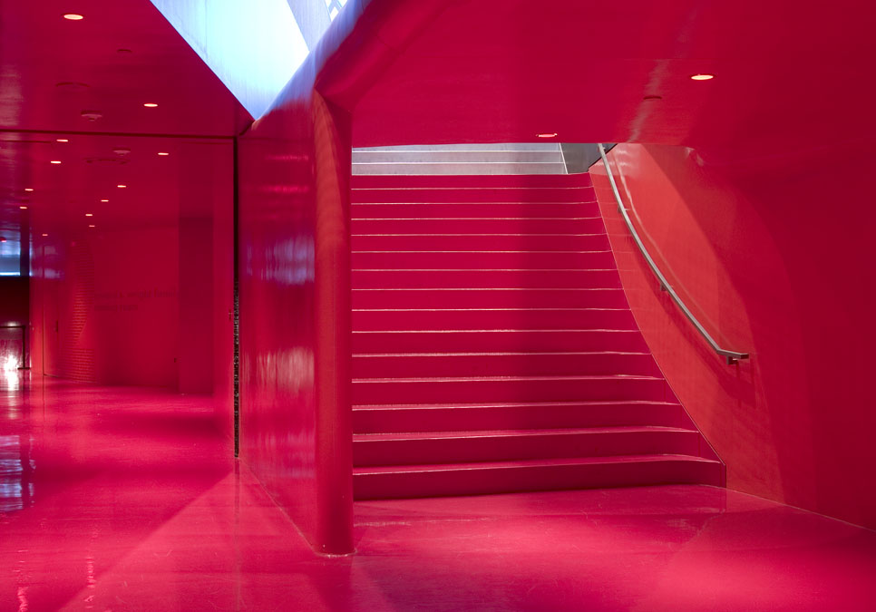 Stairwell on the red floor at the Central Library