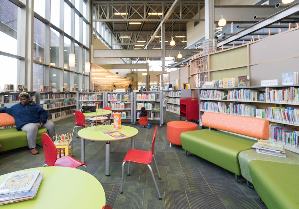 Library patron in children’s area at the Greenwood Branch