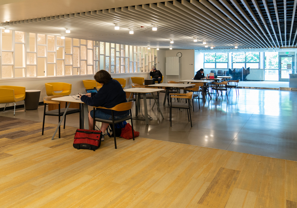 Patrons using the community area at the Lake City Branch