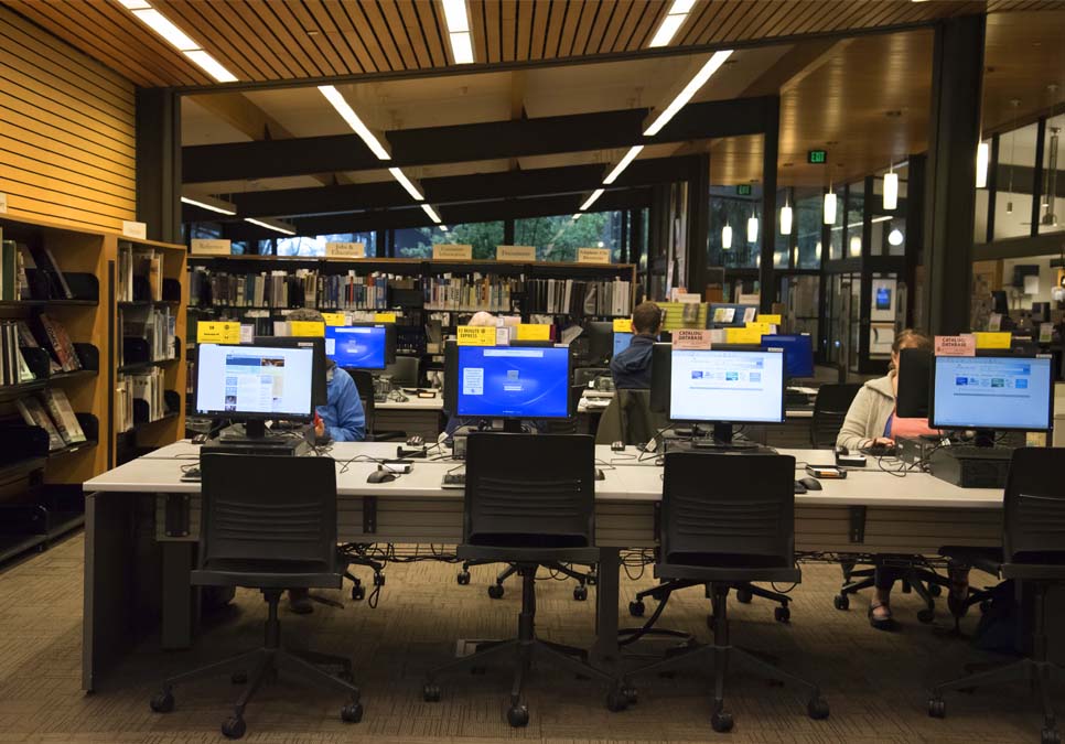 Library patrons using public computers at the Northeast Branch