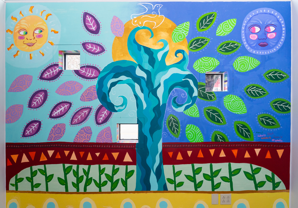 Community mural in the study room at the South Park Branch