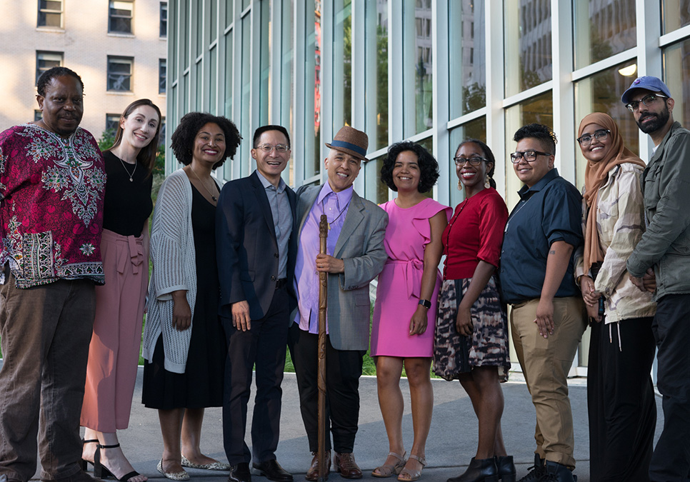Guests and library staff at art on the plaza event at the Central Library