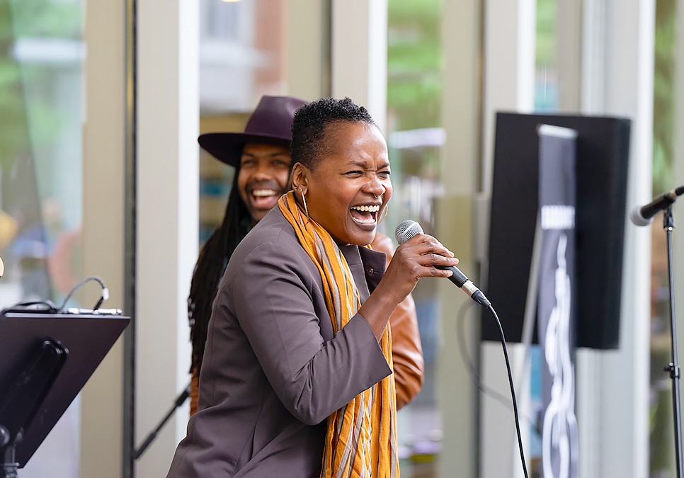 Performer at art on the plaza event at the Central Library