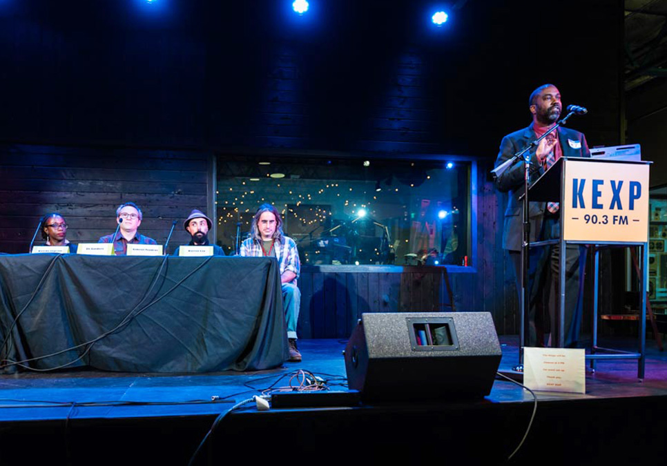 Marcellus Turner speaking at community conversations event at KEXP