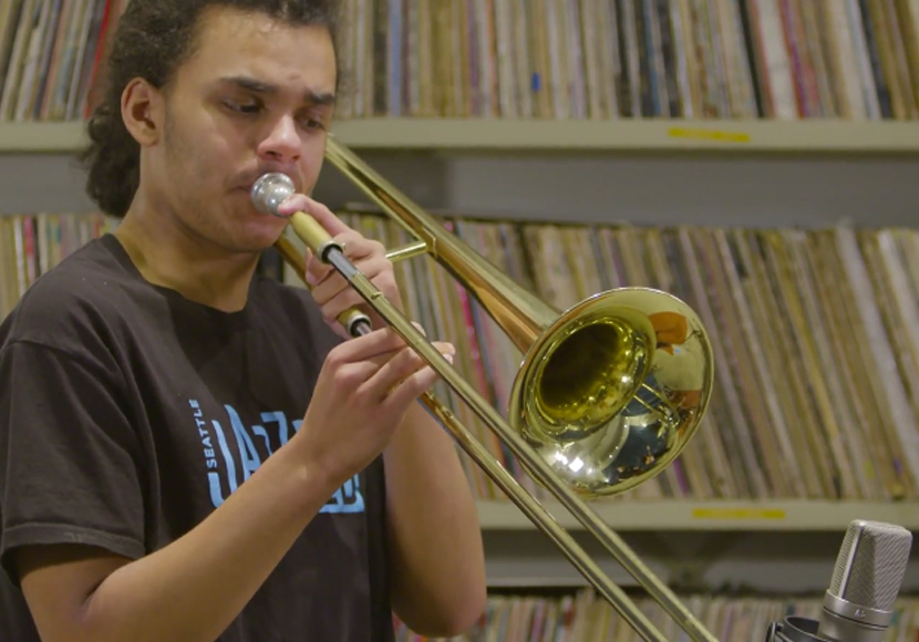 Person playing a trombone