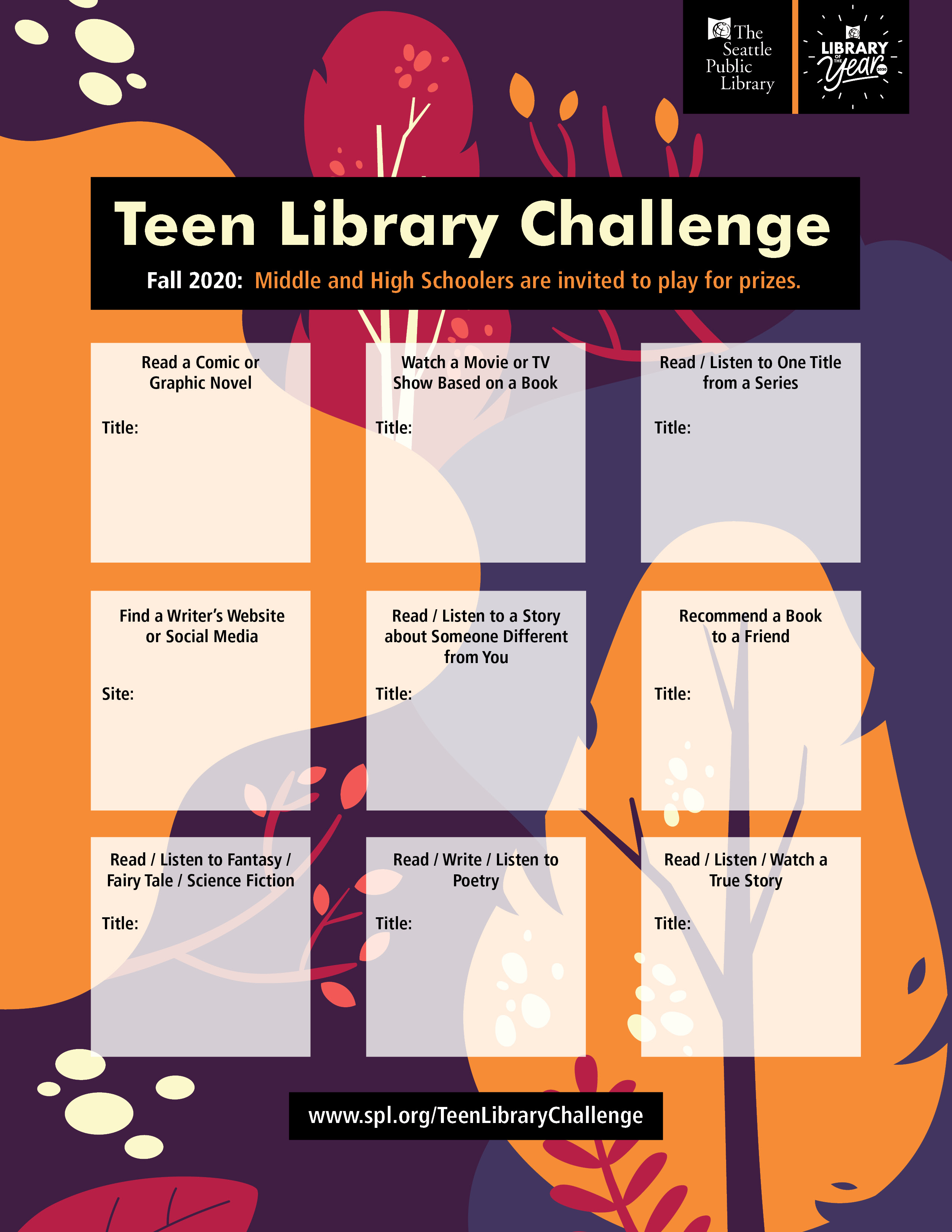 20120 Fall teen Library challenge card