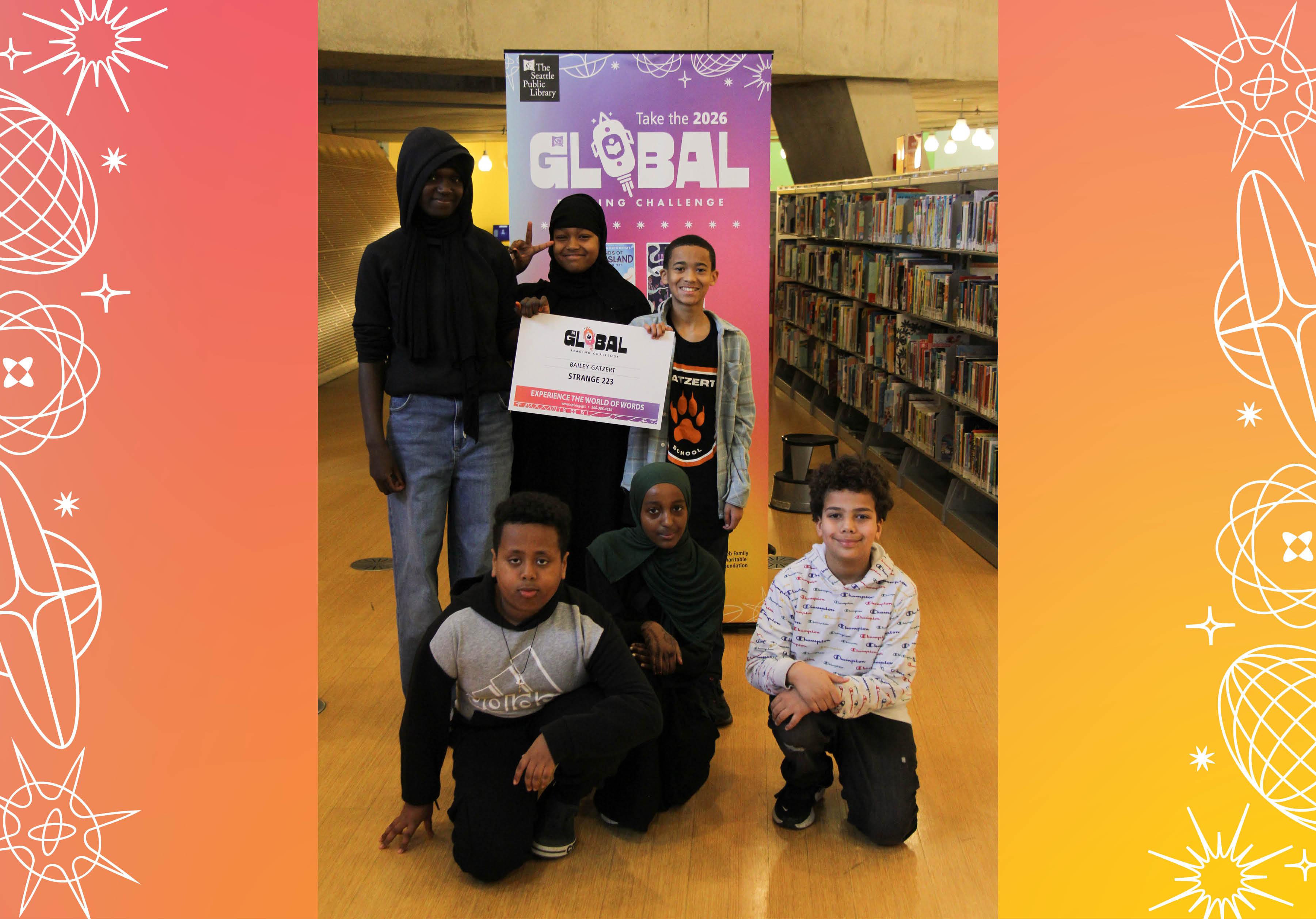 Six members of Bailey Gatzert's Dehydration posing with sign