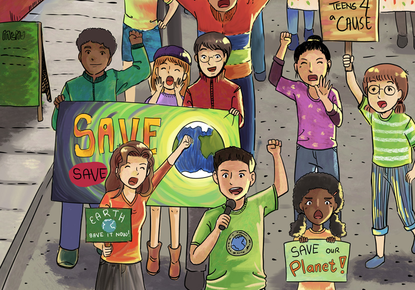 Teens marching