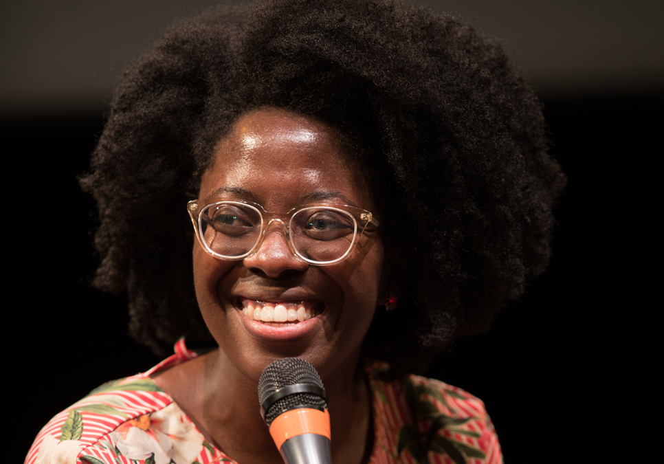 Yaa Gyasi, selected author of 2018 Seattle Reads, speaks to the audience.