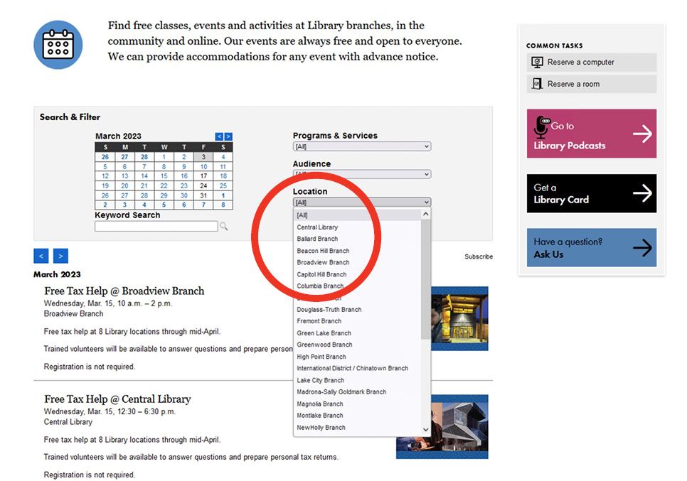 Using our Online Calendar | The Seattle Public Library