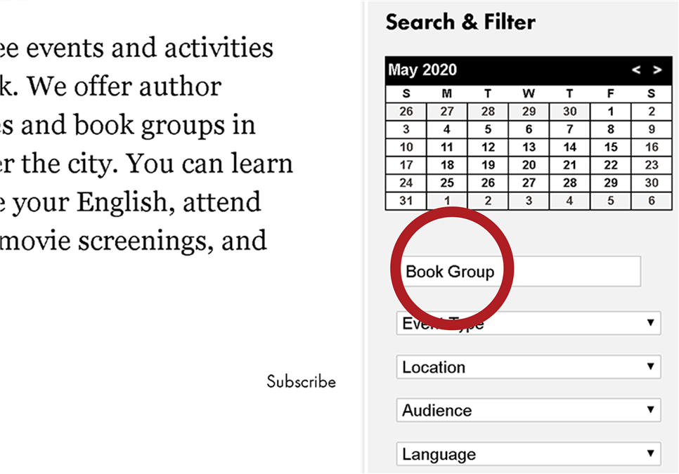 screen shot of calendar page keyword search