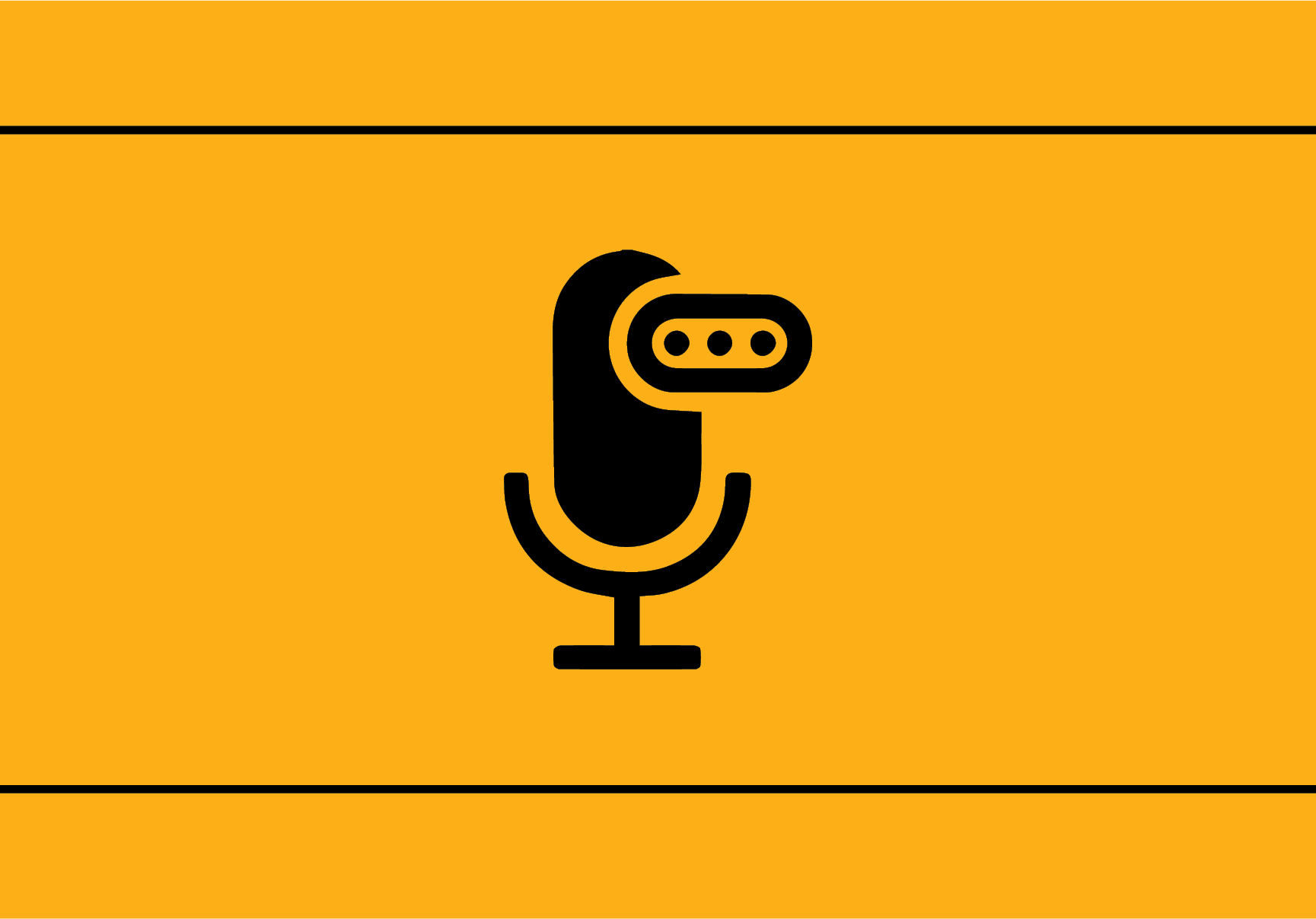 Yellow background with microphone icon.